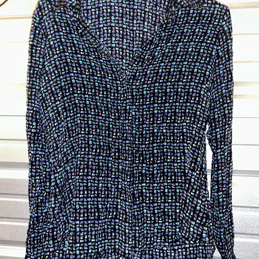 Kelly Wearstler Black and Blue Patterned Blouse